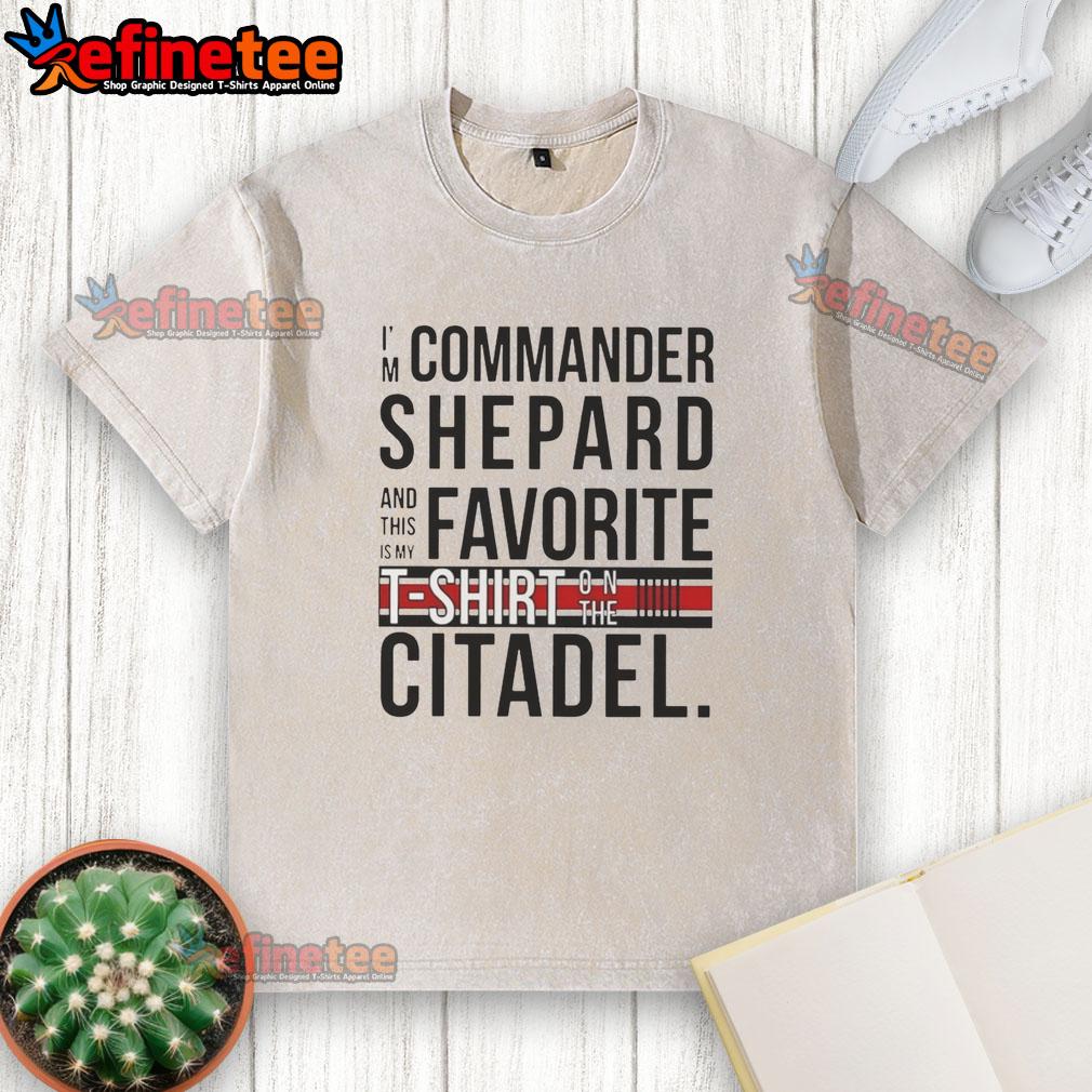 Commander Shepard in a washed t-shirt on the Citadel, showcasing an awesome design from the Mass Effect series.