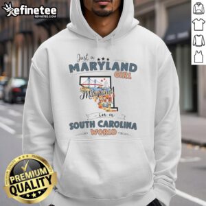 Maryland girl in a South Carolina world hoodie featuring a state map outline, perfect for proud locals.