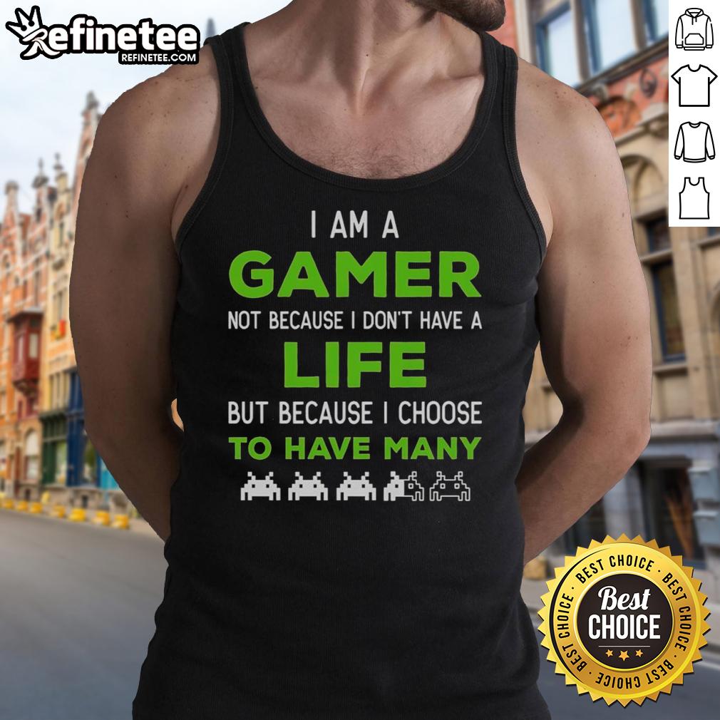 Trendy tank top featuring 'Nice, I Am A Gamer' slogan, perfect for gaming enthusiasts and casual wear.