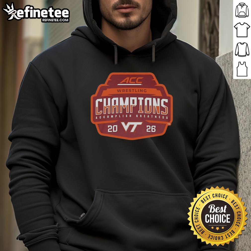 Alt Text: Nice Virginia Tech Hokies 2026 ACC Men's Wrestling Tournament Champions Hoodie in vibrant colors, showcasing team pride.
