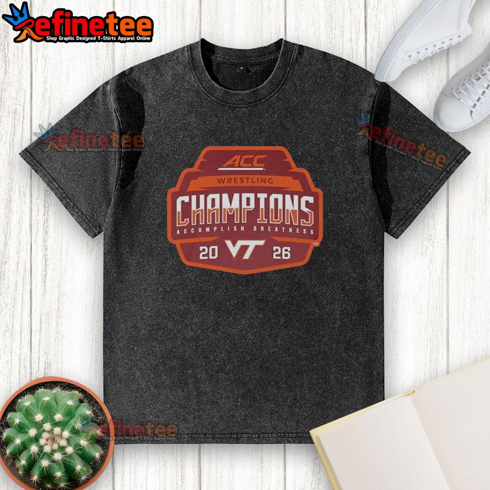 2026 ACC Men's Wrestling Tournament Champions Virginia Tech Hokies washed t-shirt, featuring team colors and logo.