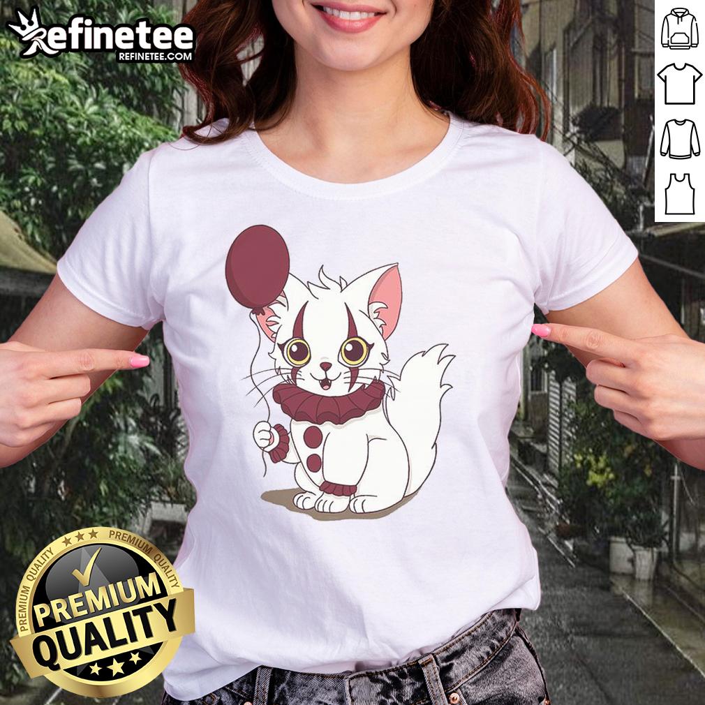Alt Text: Official Pawnywise Pennywise Cat Ladies Tee featuring a playful cat design inspired by the horror movie Pennywise.