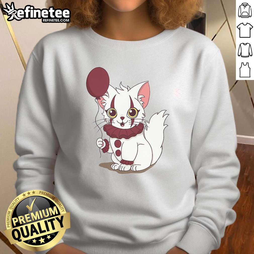 Alt Text: Official Pawnywise Pennywise Cat Sweatshirt featuring a playful cat design inspired by horror themes.