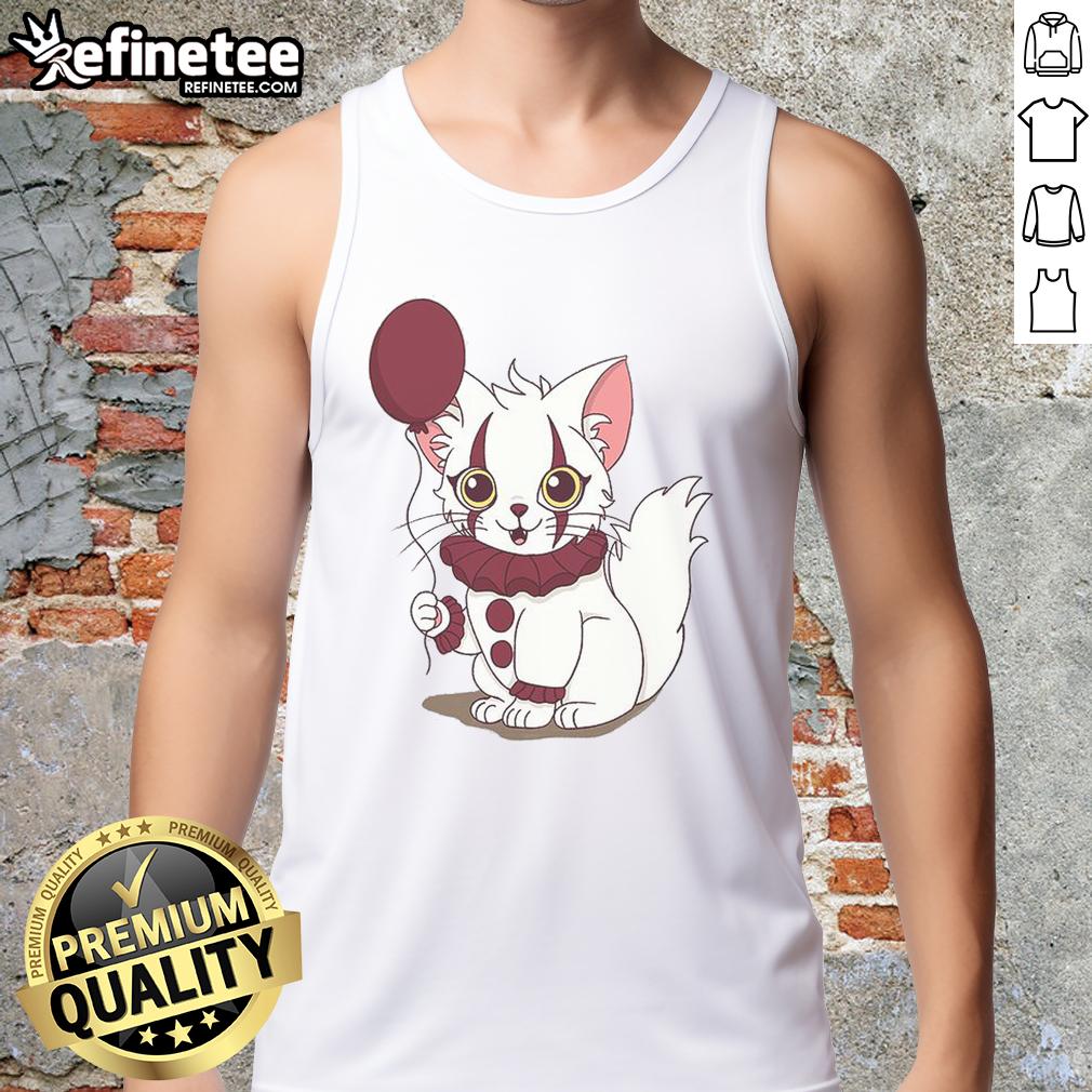 Official Pawnywise Pennywise Cat Tank Top featuring a playful cat design, perfect for horror and cat lovers alike.