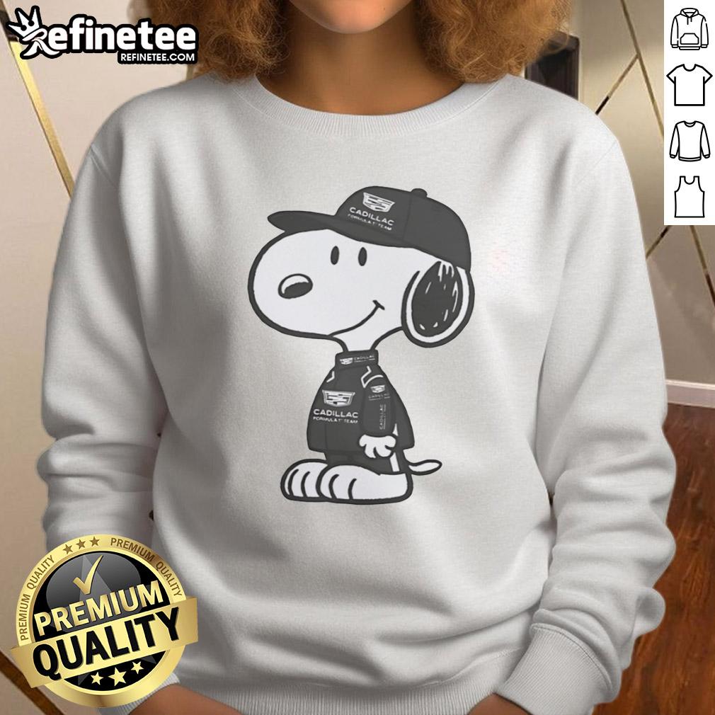 Official Peanuts X Cadillac Formula 1 Sweatshirt featuring vibrant graphics and a comfortable fit for racing fans.