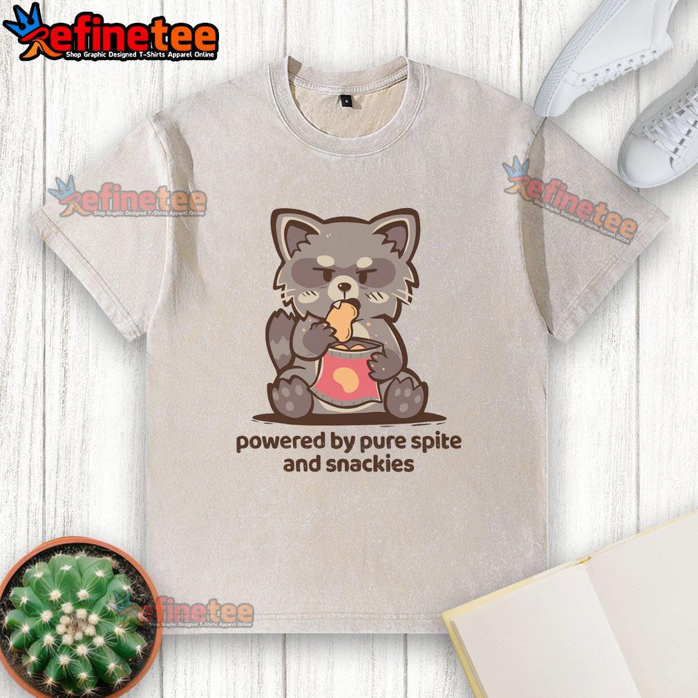 Official Powered By Pure Spite and Snackies washed t-shirt in vintage style, perfect for casual wear and snack lovers.