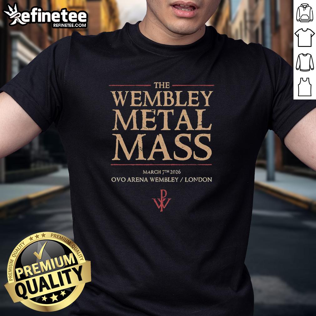 Alt Text: Official Wembley Metal Mass Wake Up The Wicked Tour T-Shirt for March 7, 2026, featuring bold graphic design.