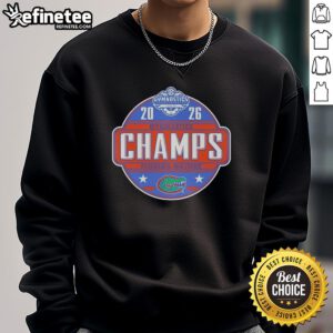 2025 SEC Women's Gymnastics Champions sweatshirt featuring Original Florida Gators logo in vibrant colors.
