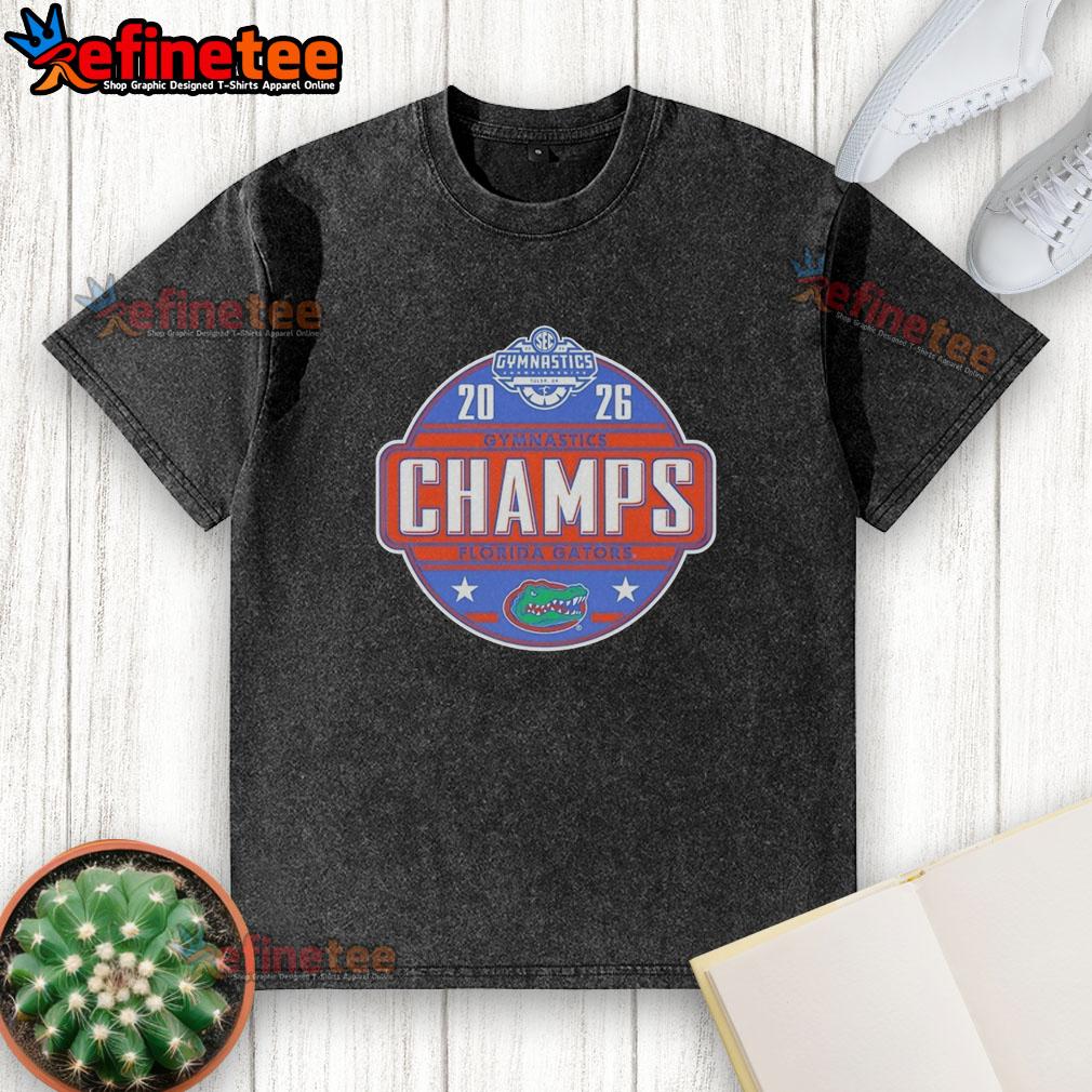 Original Florida Gators 2025 SEC Women's Gymnastics Champions washed t-shirt in blue, celebrating team victory.