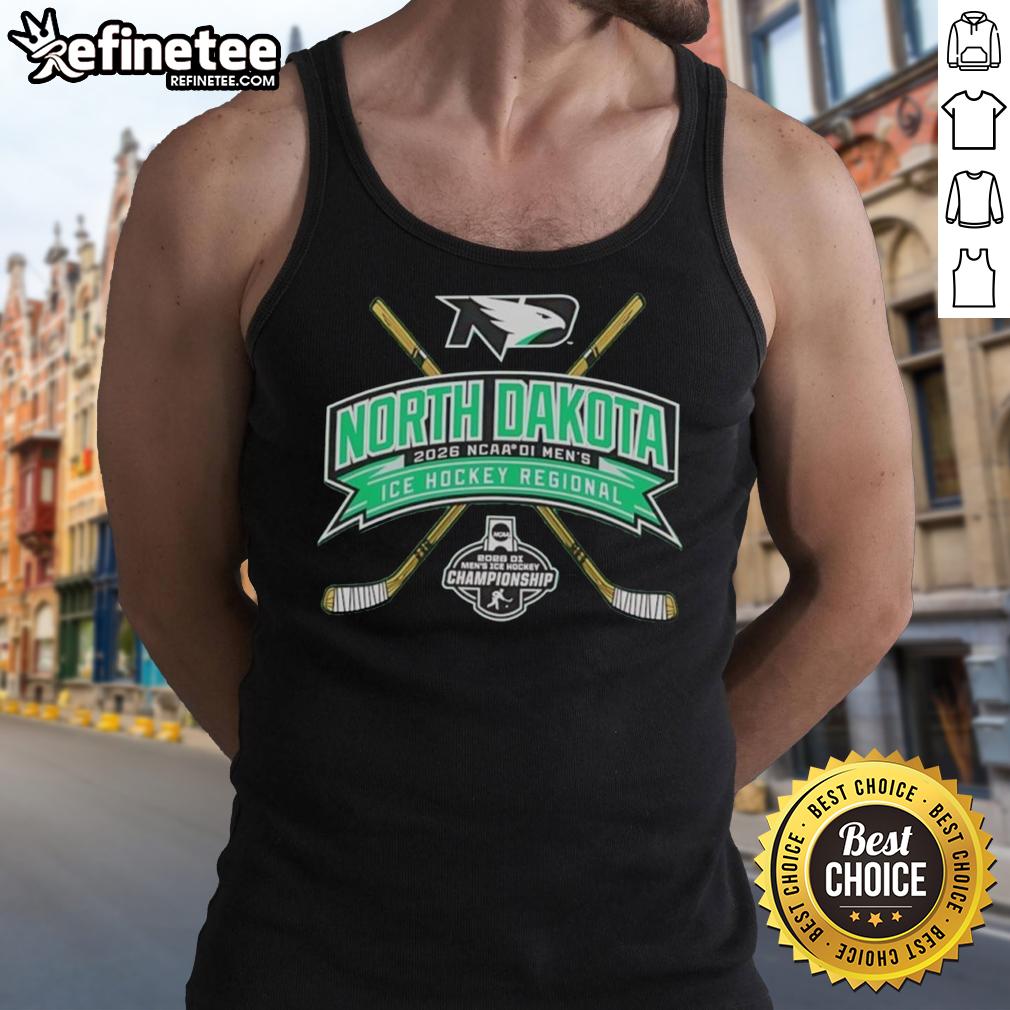 Alt Text: Original North Dakota Fighting Hawks 2026 NCAA Division I Men's Ice Hockey regional tank top in vibrant green.