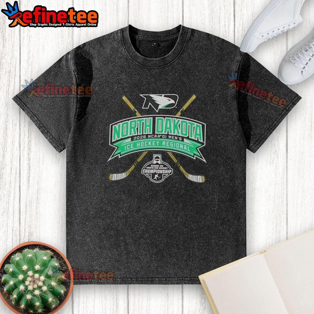 Original North Dakota Fighting Hawks 2026 NCAA Division I Men's Ice Hockey Regional Washed T-Shirt in green color.