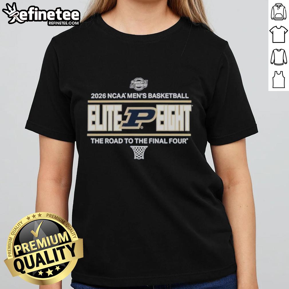 Original Purdue Boilermakers 2026 Men's Basketball Elite 8 Bound ladies tee featuring team colors and logo.