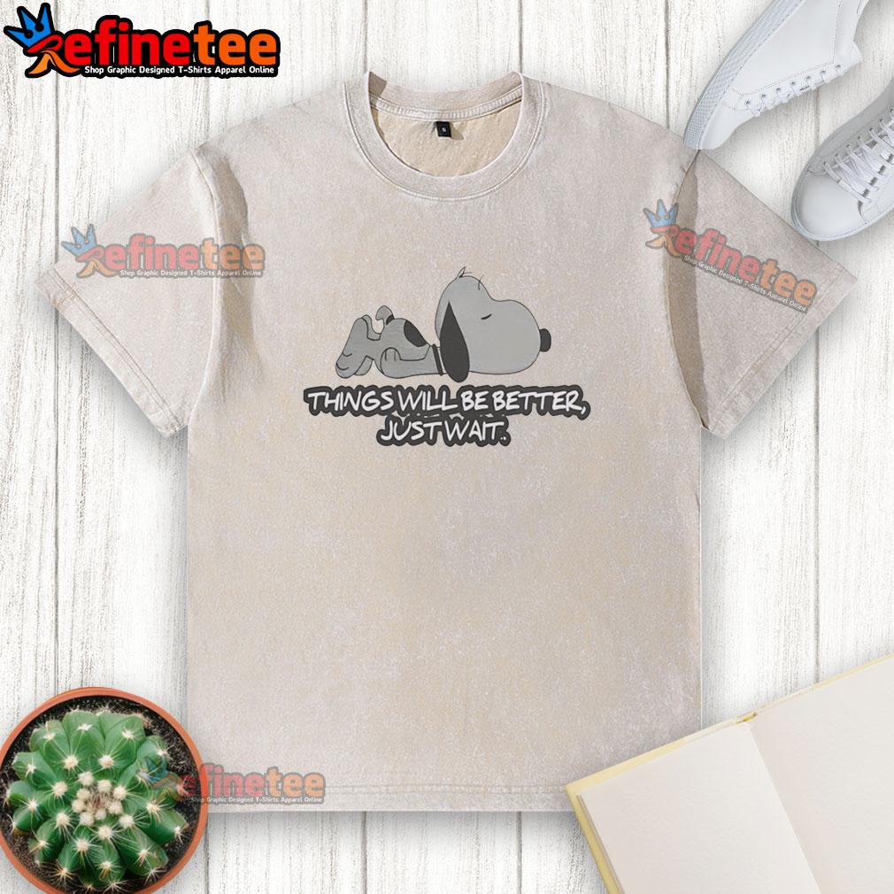 Alt Text: Original Snoopy Things Will Be Better, Just Wait washed t-shirt featuring a classic Snoopy graphic design.