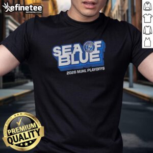 Alt Text: Original Steinbach Pistons Sea of Blue 2026 MJHL Playoff T-Shirt featuring team logo and vibrant blue design.