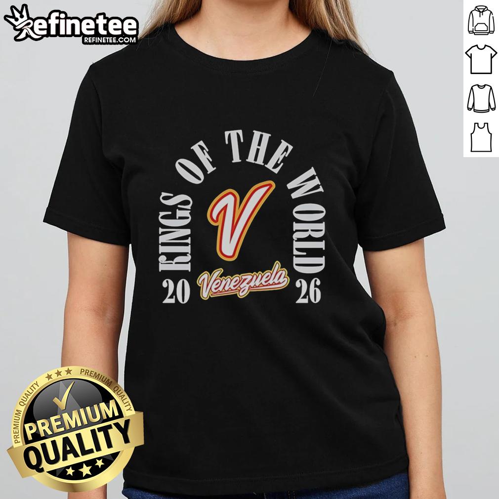 Alt Text: Venezuela Team 2026 World Baseball Classic Champions Ladies Tee showcasing pride in their victory as Kings of the World.