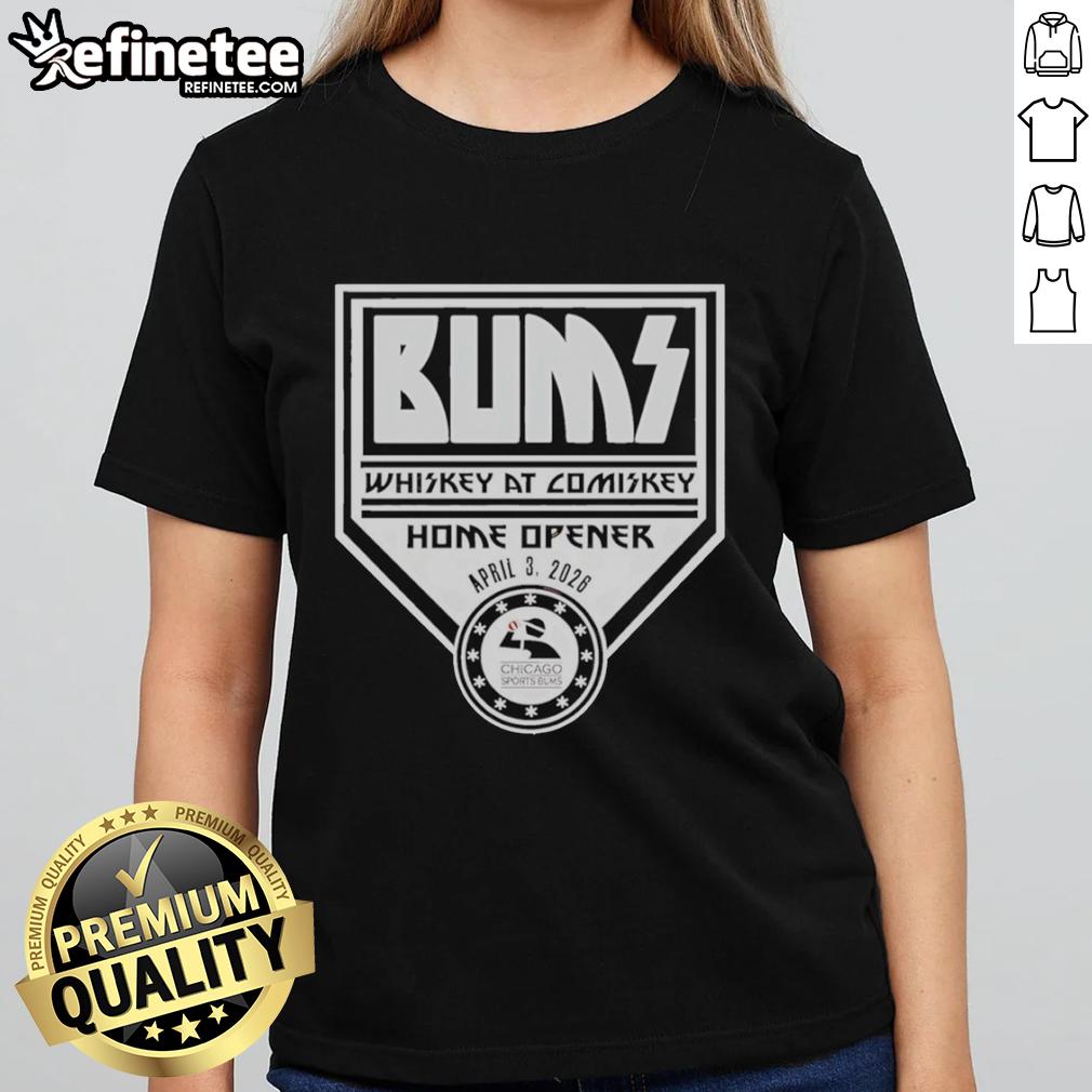 Original Whiskey at Comiskey tailgate bums ladies tee featuring vibrant design for game day enjoyment.
