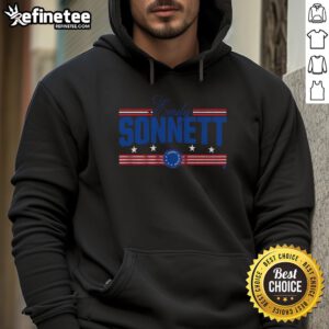 Alt Text: Premium Emily Sonnett Stars and Stripes Hoodie featuring a stylish design and vibrant colors for casual wear.