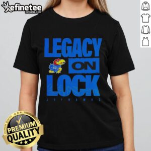 Premium Kansas Jayhawks NCAA 2026 Legacy On Lock On Mascot Ladies Tee in vibrant colors, perfect for fans.