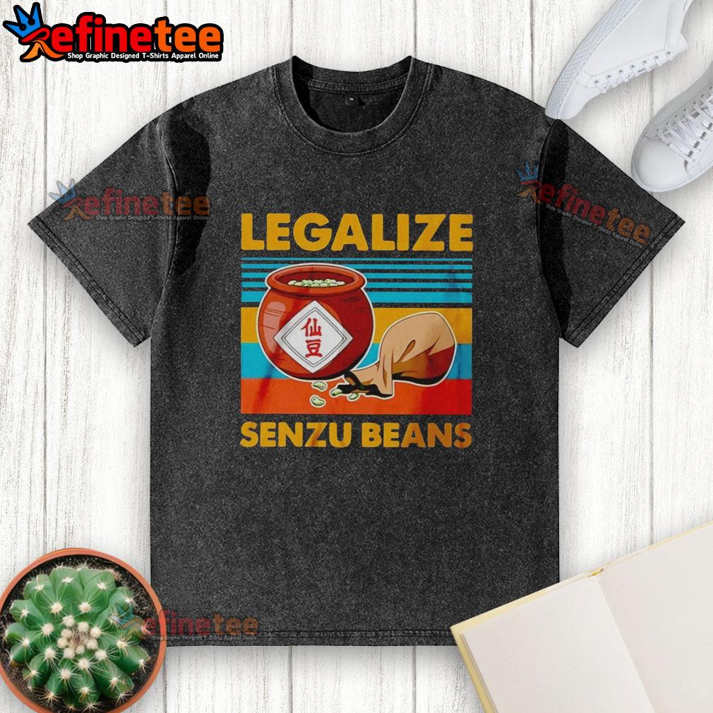 Premium Legalize Senzu Beans Dragon Ball washed t-shirt featuring vibrant graphics and comfortable fit for anime fans.
