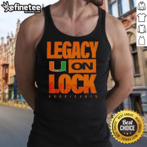 Alt Text: Premium Miami Hurricanes NCAA 2026 Legacy On Lock On Logo Tank Top featuring vibrant team colors and logo design.