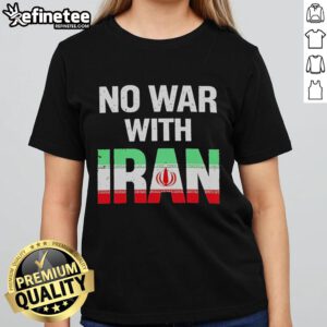 Women wearing 'No War With Iran' tees featuring the Iran flag at a peace protest, advocating for peace and diplomacy.