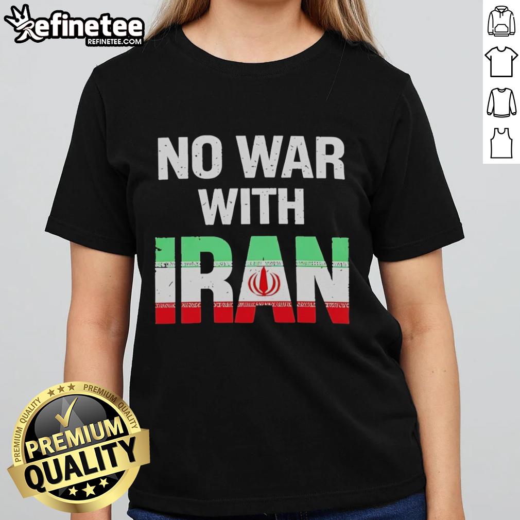 Women wearing 'No War With Iran' tees featuring the Iran flag at a peace protest, advocating for peace and diplomacy.