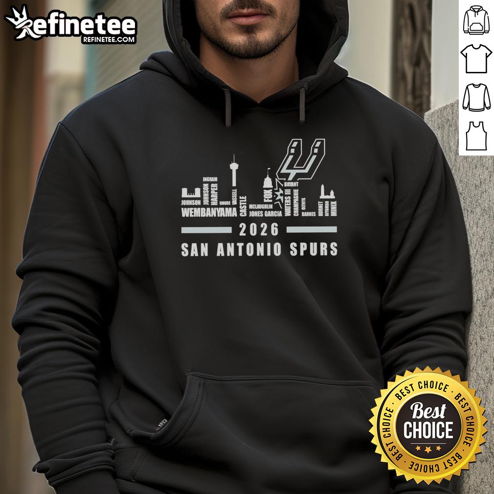 Premium San Antonio Spurs NBA 2026 hoodie featuring city skyline design, perfect for fans and stylish casual wear.