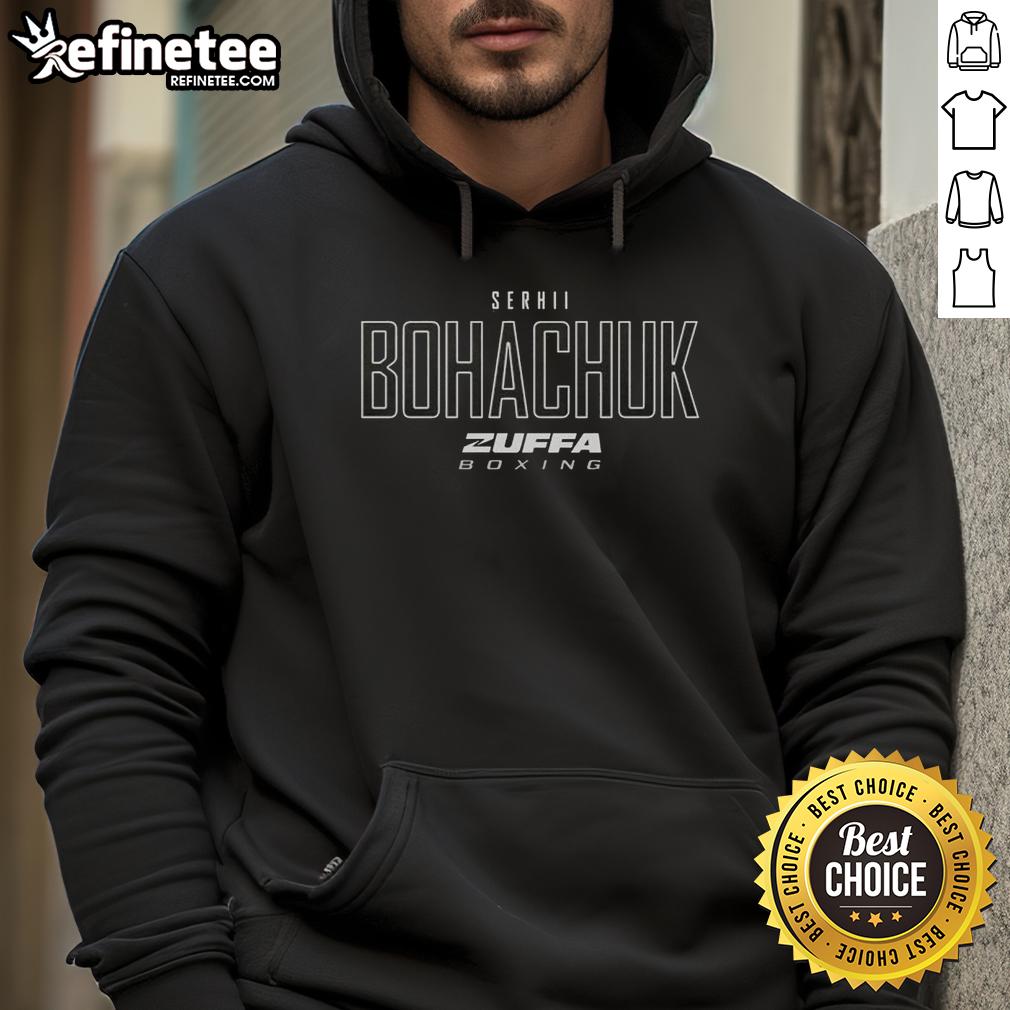 Premium Serhii Bohachuk Zuffa Boxing Elite Hoodie displayed on a hanger, showcasing its stylish design and quality fabric.