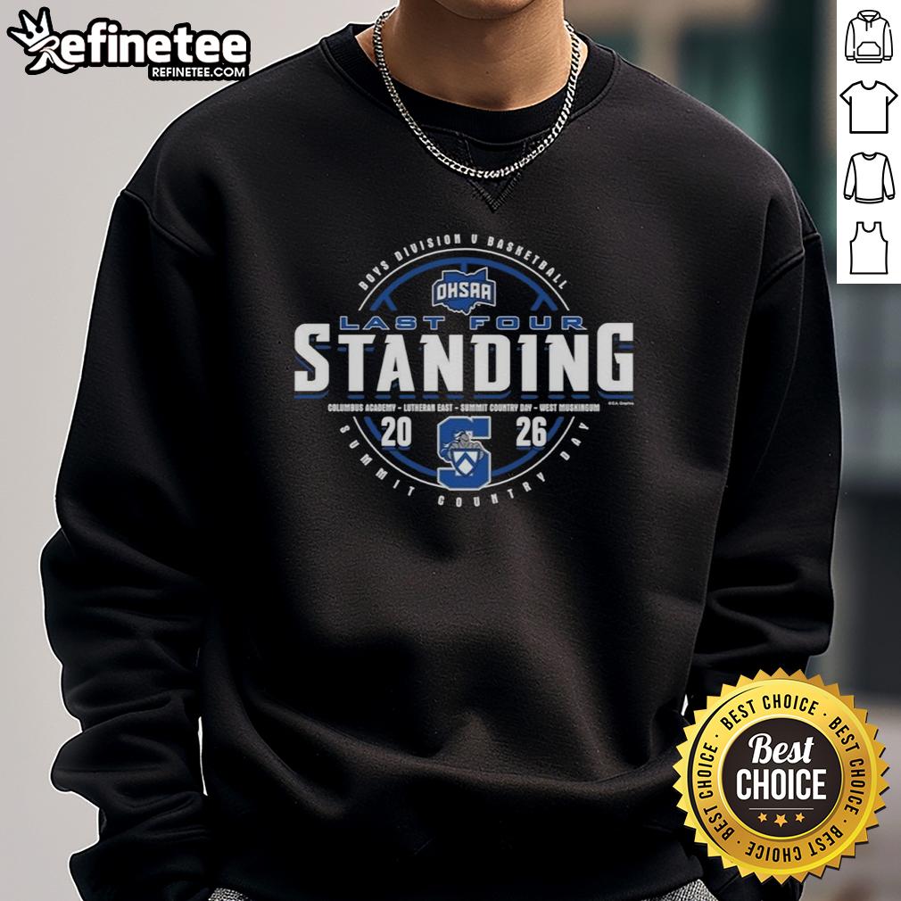 Alt Text: Premium Summit Country Day 2026 OHSAA Boys Basketball Division 5 Last Four Standing Sweatshirt in navy blue.