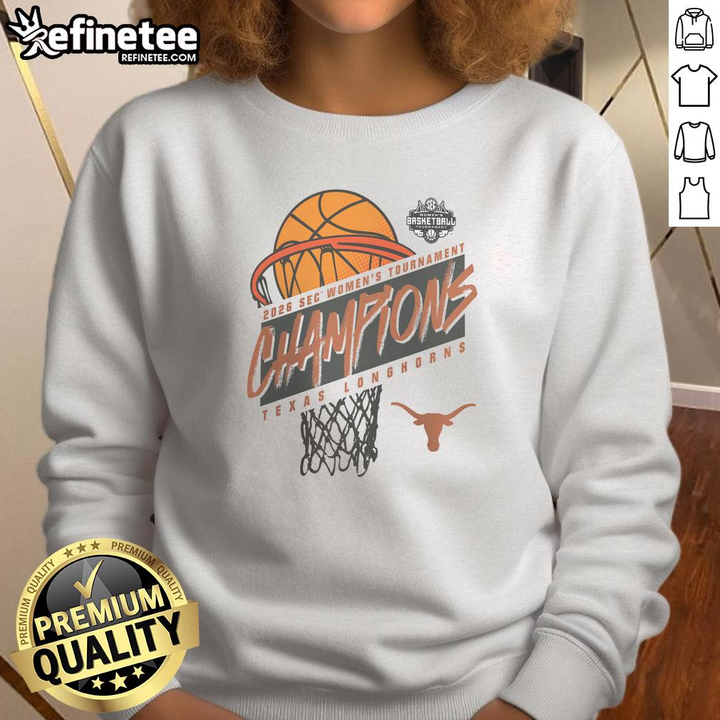 Premium Texas Longhorns 2026 SEC Women's Basketball Tournament Champions Sweatshirt in vibrant colors, showcasing team pride.