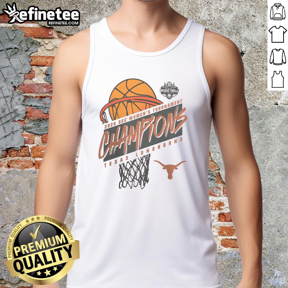 Premium Texas Longhorns 2026 SEC Women's Basketball Tournament Champions Tank Top featuring vibrant team graphics.