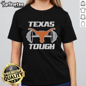 Premium Texas Longhorns barbell tee for ladies, featuring tough and detailed graphics for sports enthusiasts.