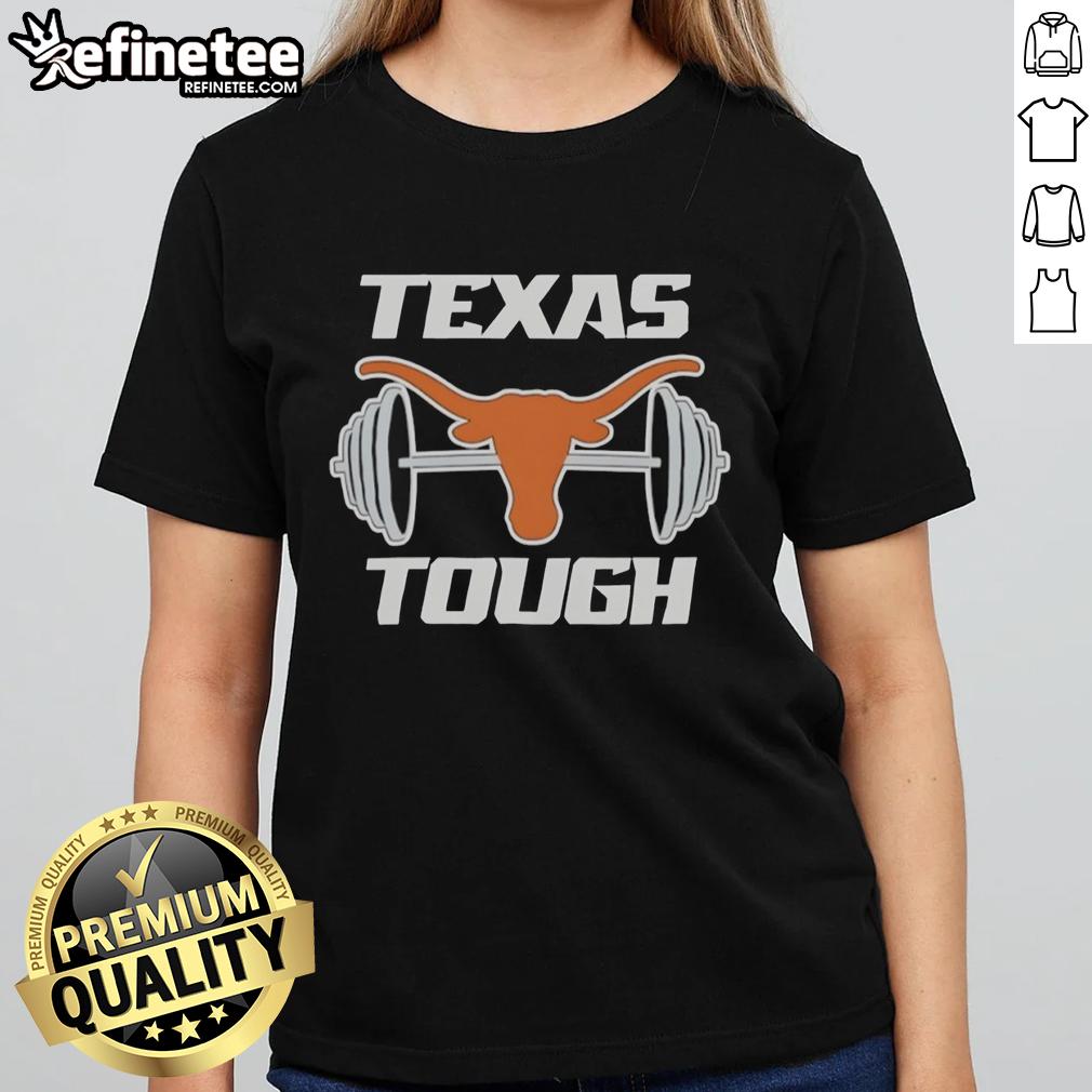 Premium Texas Longhorns barbell tee for ladies, featuring tough and detailed graphics for sports enthusiasts.