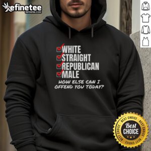Premium White Straight Republican Male hoodie with the phrase 'How Else Can I Offend You Today' in bold lettering.