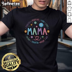 Pretty Mama Fearless Generous Kind Loved T-Shirt design featuring a stylish and empowering message for mothers.