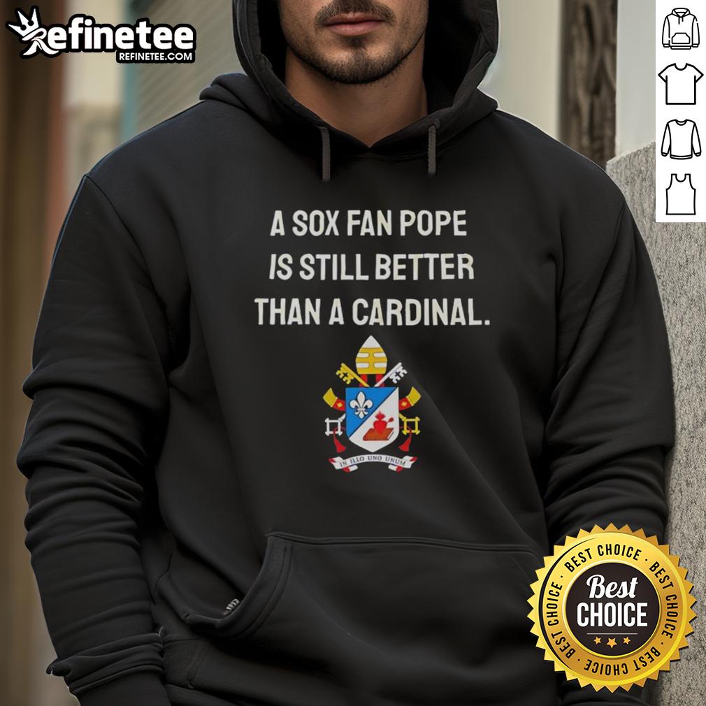 Top A Sox Fan Pope meme hoodie showcasing humor with 'Better than a Cardinal' slogan for baseball fans.
