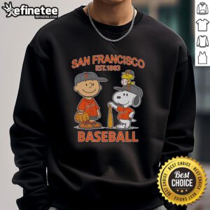 Awesome Charlie Brown, Snoopy, and Woodstock in San Francisco Giants baseball jersey sweatshirt, est. 1883.