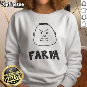 Cartoon-style drawing of a big-headed character on an Awesome Farva Bachelor Party sweatshirt design.