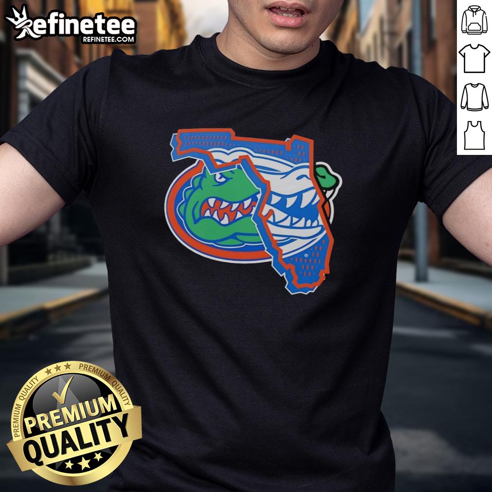 Awesome Florida Gators Logo X Map T-Shirt featuring vibrant colors and a unique design for fans and alumni.