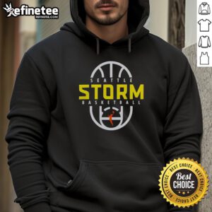 Awesome Seattle Storm Basketball 2026 on-court authentic practice logo hoodie displayed on a hanger.