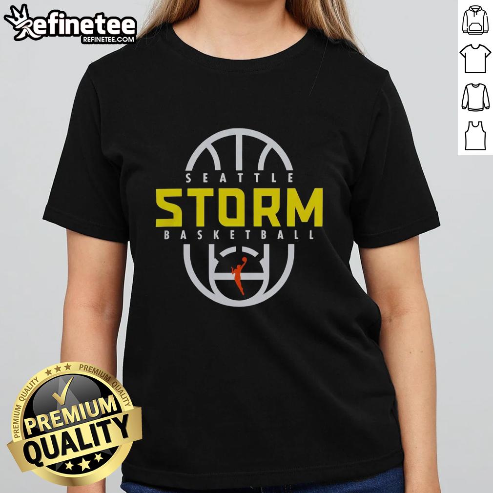 Awesome Seattle Storm Basketball 2026 on-court authentic practice logo ladies tee in vibrant green and white design.