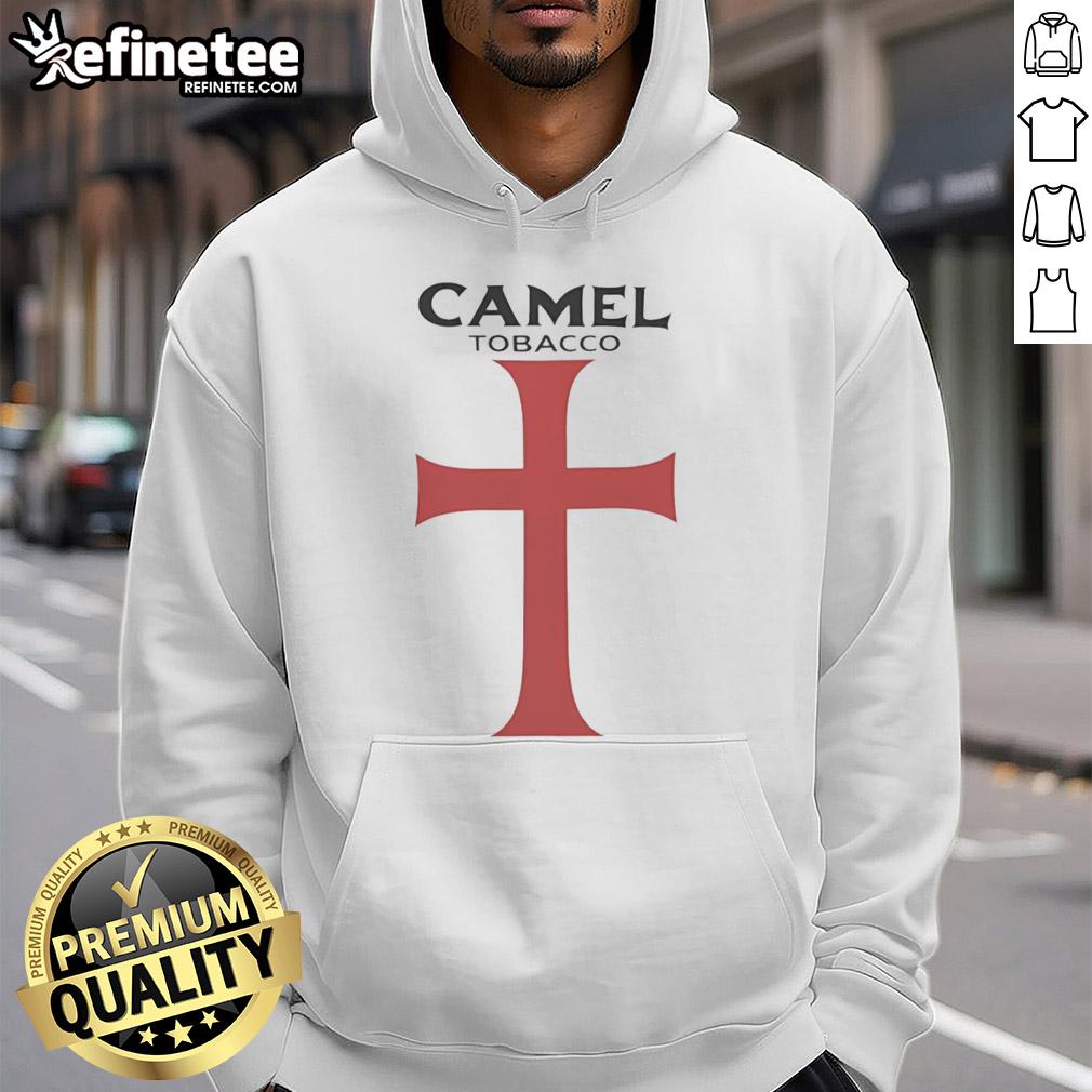 Good Camel Tobacco graphic hoodie with a vibrant red Templar design, perfect for casual wear and tobacco enthusiasts.