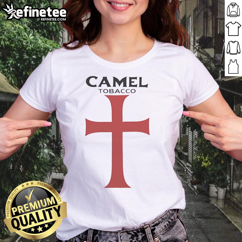 Good Camel Tobacco graphic tee for ladies featuring a bold red Templar design, perfect for casual wear.