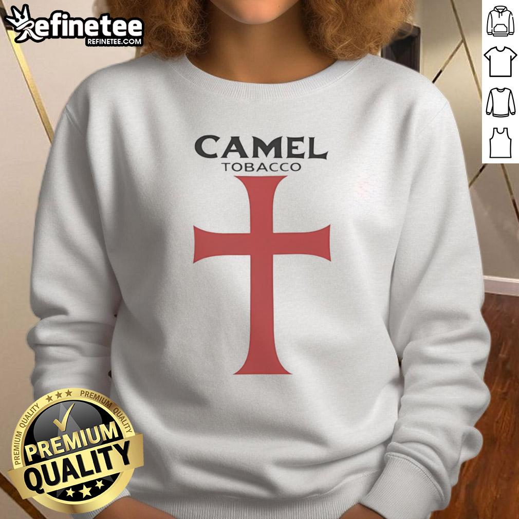 Alt Text: Good Camel Tobacco graphic sweatshirt in red featuring a Templar design, perfect for casual style and comfort.