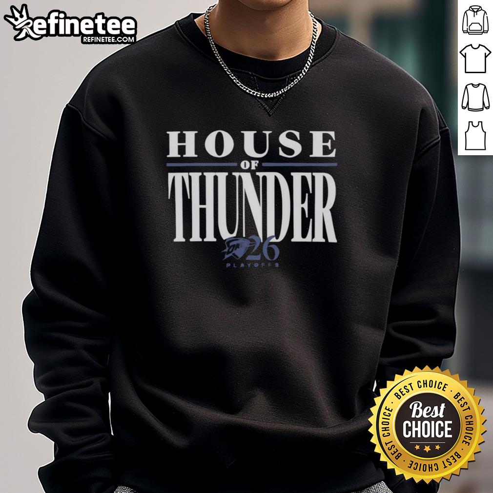 Hot Oklahoma City Thunder Game 1 playoff sweatshirt featuring team colors and logo, perfect for fans.