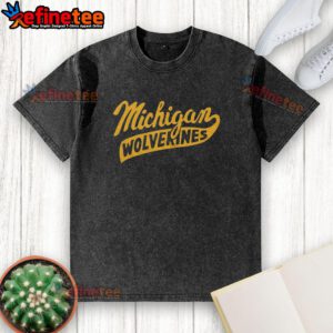 Nice Script Michigan Wolverines Washed T-Shirt in navy blue, featuring classic logo and relaxed fit for fans.