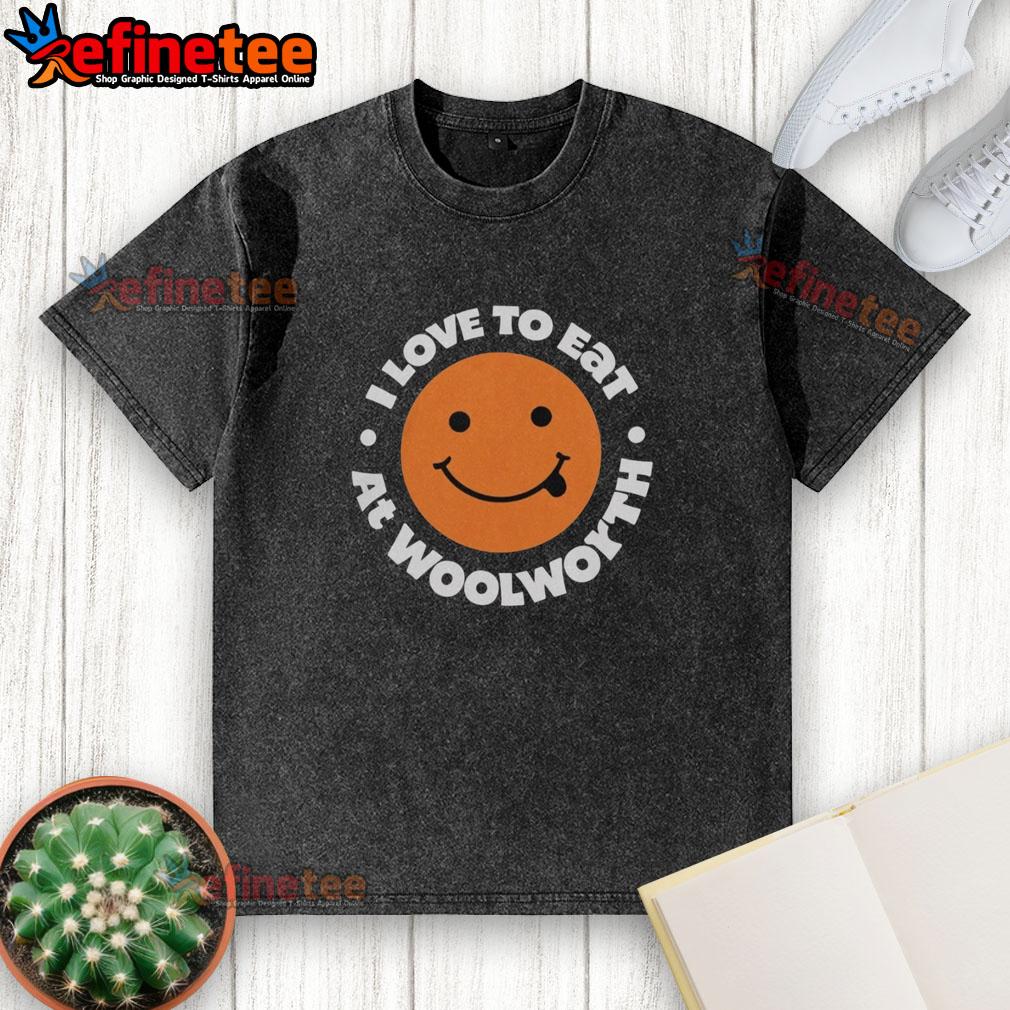 Official I Love To Eat At Woolworth washed t-shirt featuring a stylish design and comfortable fit, perfect for food lovers.