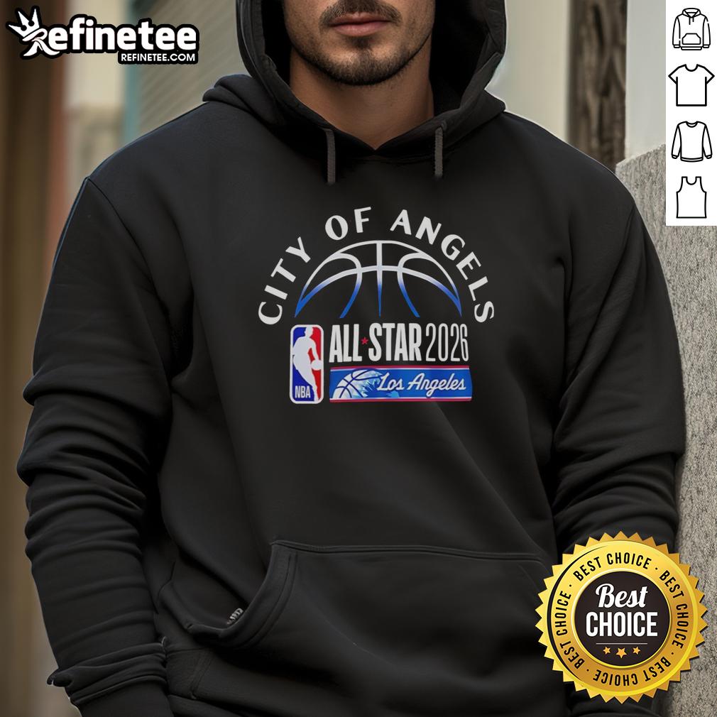 Alt Text: Official Los Angeles Clippers City of Angels All-Star 2026 hoodie featuring team colors and logo, perfect for fans.