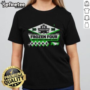 Alt Text: Official North Dakota Fighting Hawks Men's Hockey 2026 NCAA Frozen Four Vegas logo on a ladies tee shirt.