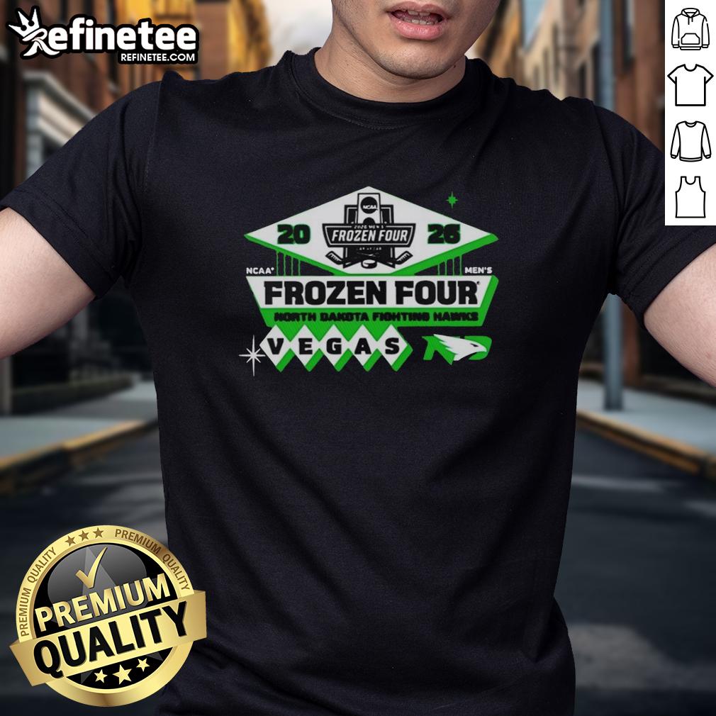 North Dakota Fighting Hawks Men's Hockey 2026 NCAA Frozen Four Vegas logo T-shirt, showcasing team spirit and style.